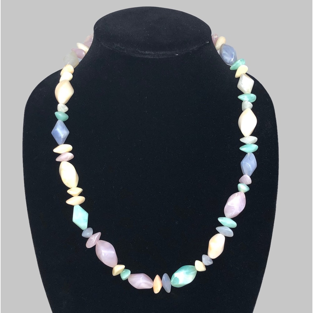 Pastel Beaded Necklace Mixed Size Milky Marbled Stone 23” Long Gender Re…